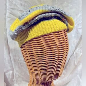 *3 for $20* New York & Co Yellow and Gray Knit Beret w/Sequins